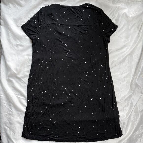 Soma Cool Nights Starry Sky Sleep Shirt Short Sleeve PJs Black Gold Polka Dots M - Picture 6 of 12